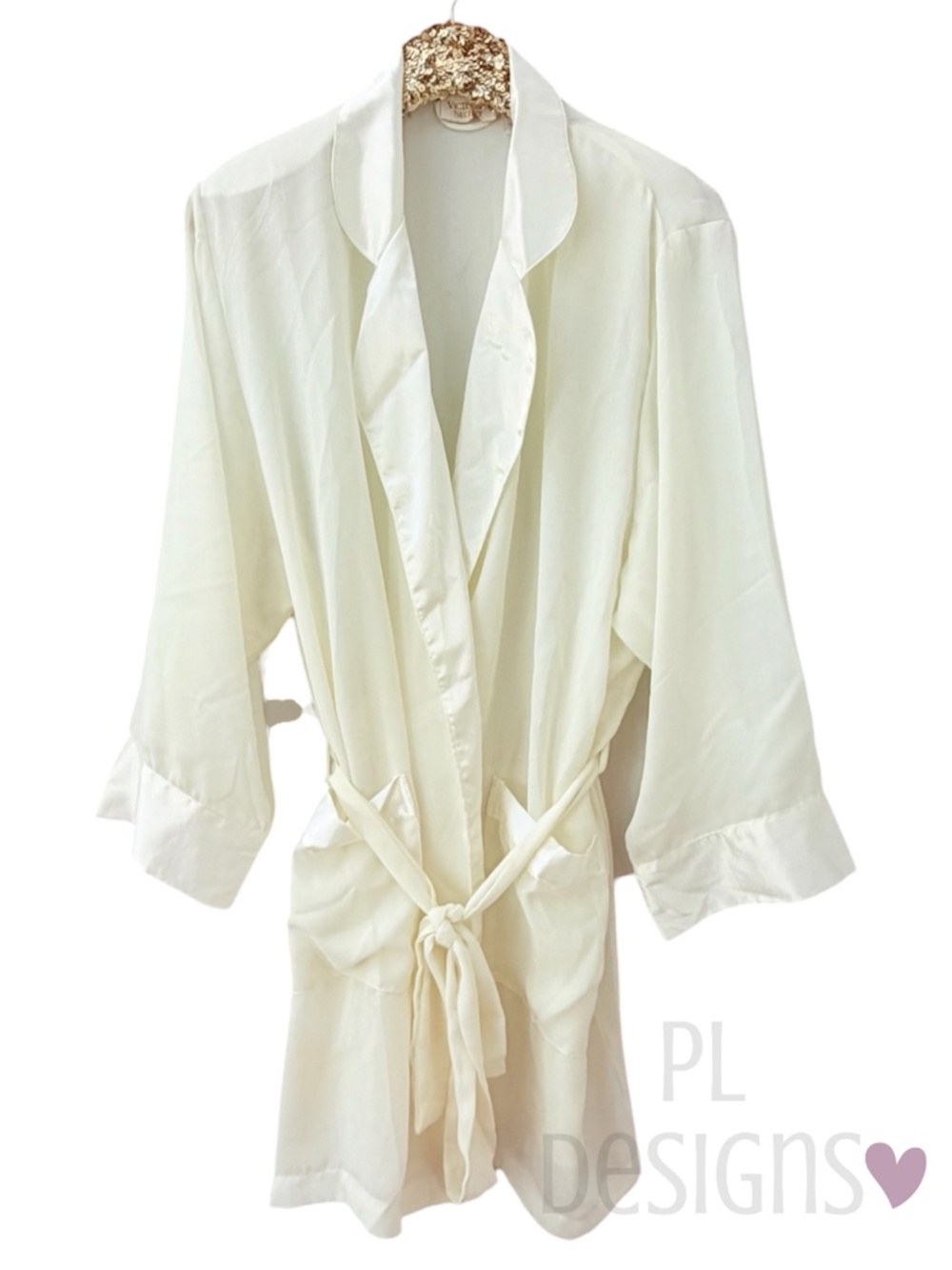 VTG Victoria's Secret Gold Label Ivory Floral Jacquard Chiffon Robe L  NWOT